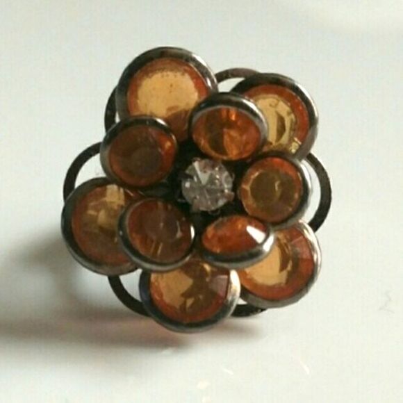 Flower Ring, Orange Jewel Flower Ring (adjustable) - Picture 1 of 6